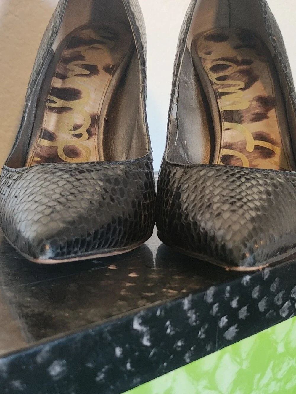 Black Pointed-Toe Snake-Print Stiletto Pumps Sam Edelman Ginger Heel